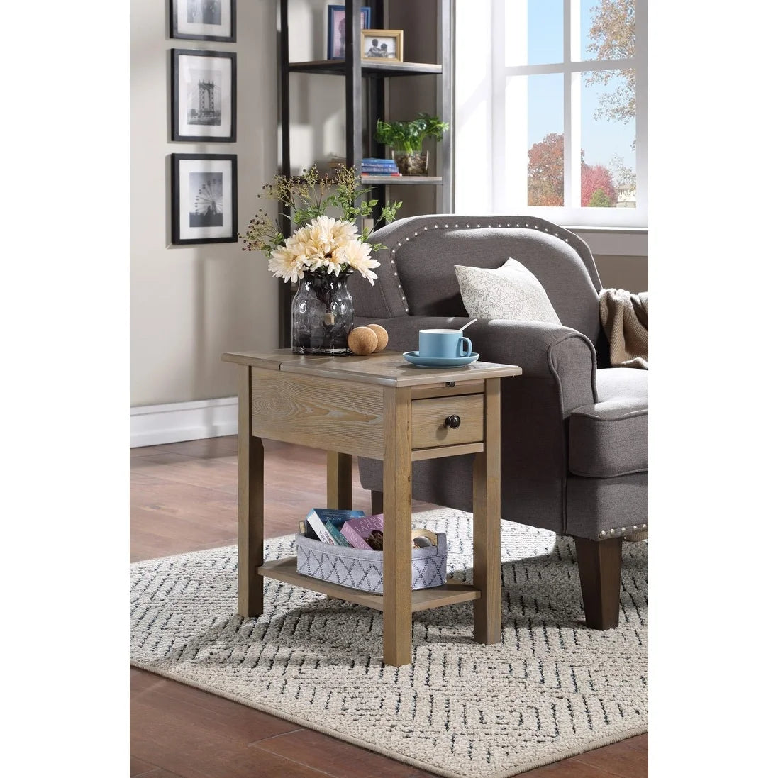 Driftwood Side Table with USB Charging Station Y327774