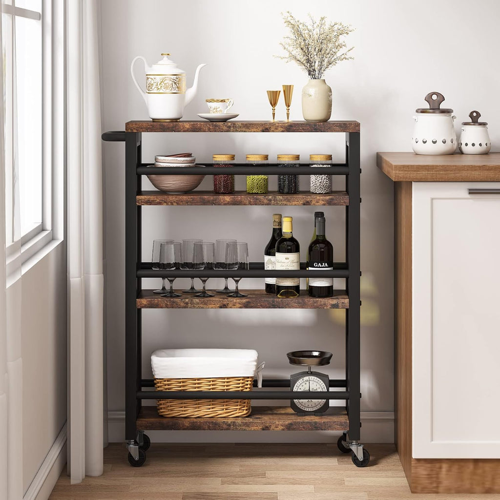 4-Tier Metal Rolling Storage Cart with Handle Y946