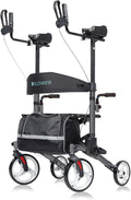 Carbon Fiber Black Upright Walker with 10" Front Wheels Backrest Seat and Padded Armrests S696812