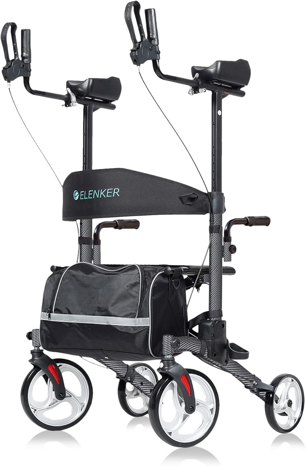 Carbon Fiber Black Upright Walker with 10" Front Wheels Backrest Seat and Padded Armrests S696812