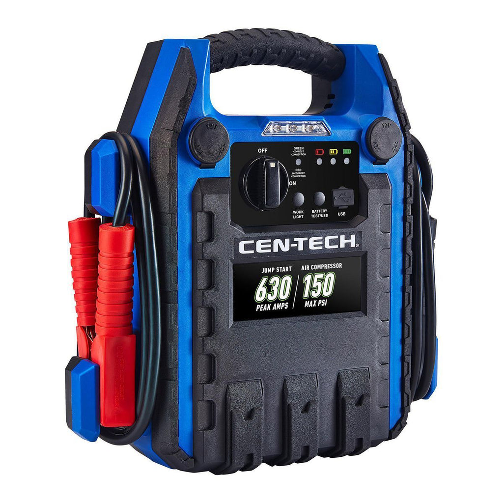 630 Peak Amp Portable Car Battery Jump Starter with Air Compressor T371388