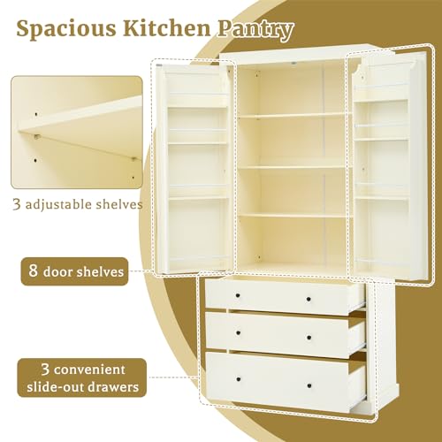 77" Grey Wooden Kitchen Pantry with 3 Drawers Z89433