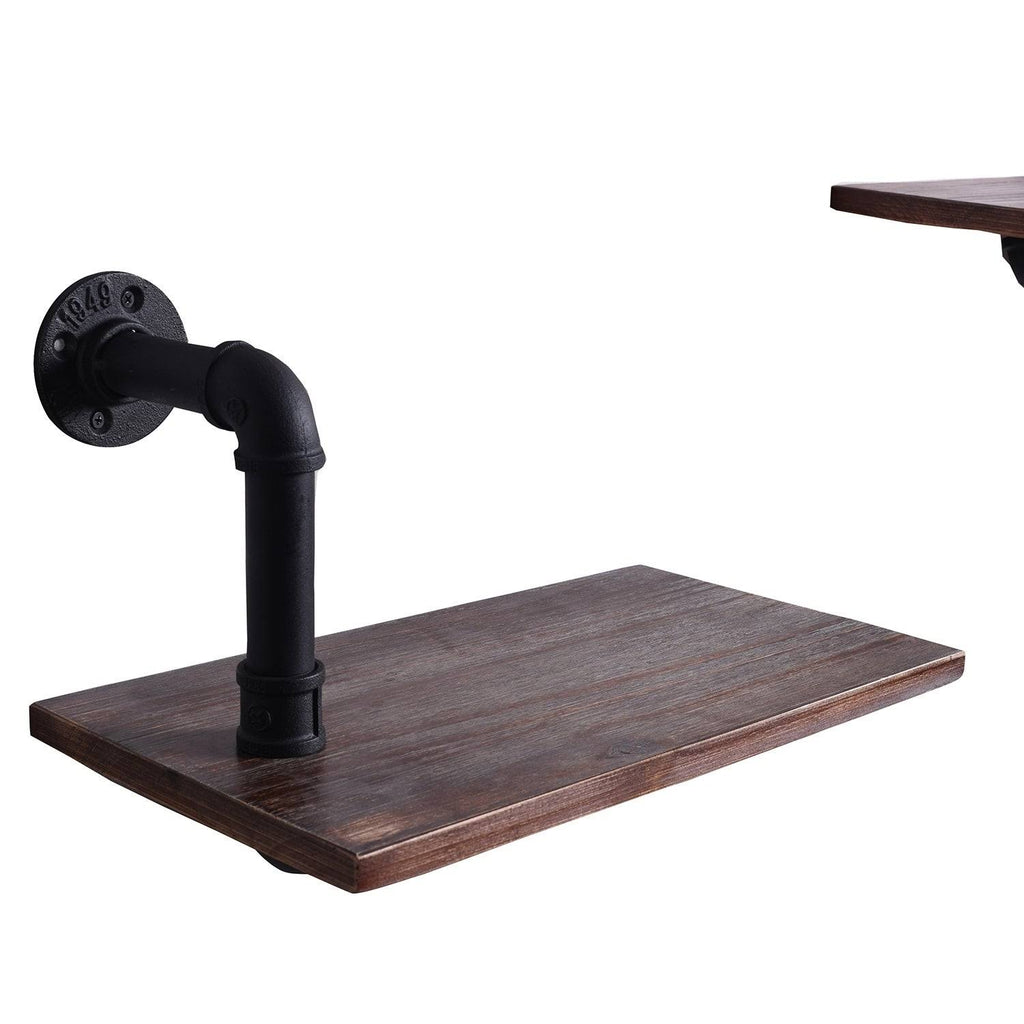 Weathered Wood and Black Pipe Wall Shelves Y996