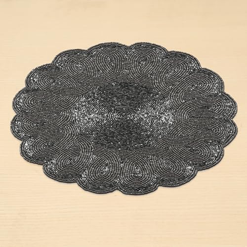 Navy Beaded Round Placemats Set of 2 13 Inches I63237