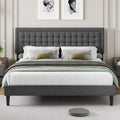 King Size Gray Linen Fabric Upholstered Bed Frame J7616