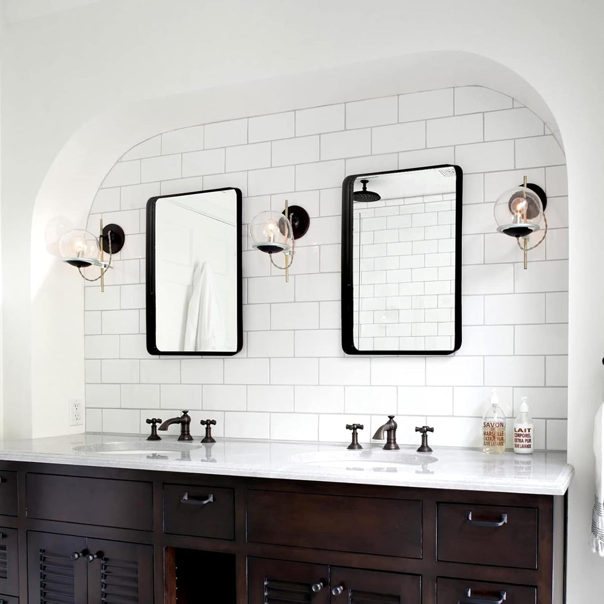 Black Rectangle Wall Mirror with Metal Rounded Corner Frame I984