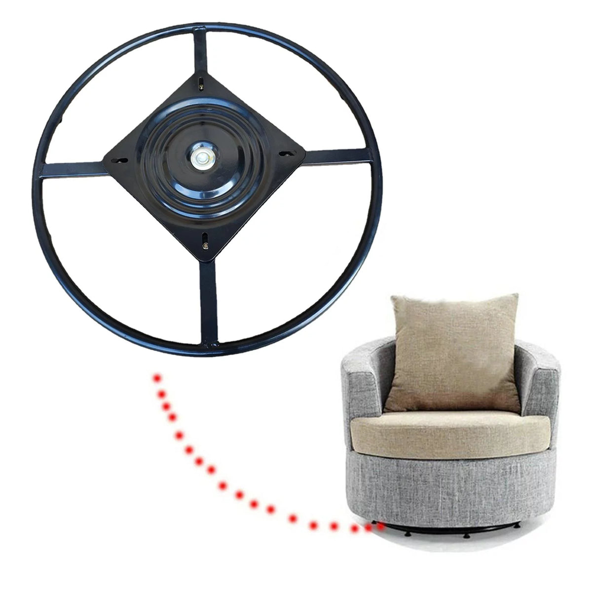 60cm Round Recliner Sofa Chair Base Bracket 360 Degree Rotate Black T3656