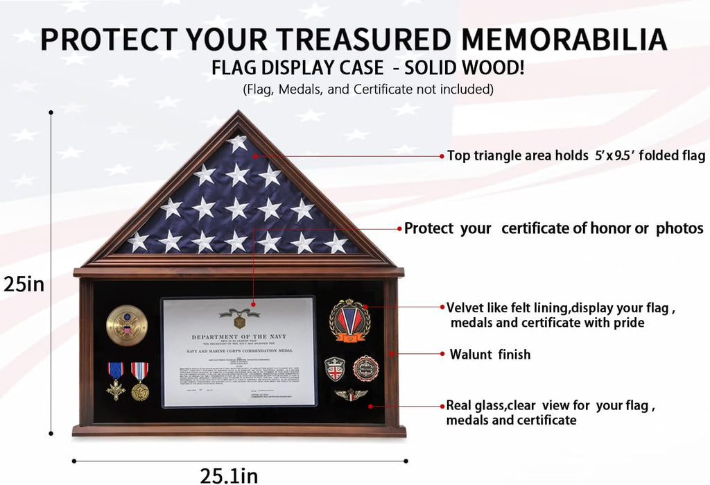 Solid Wood Flag Display Case with Certificate Holder L2125