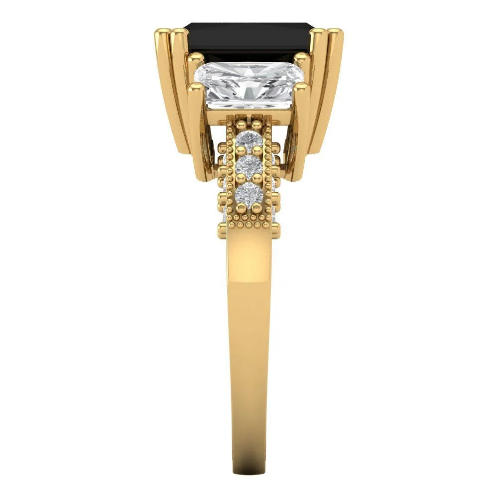 18k Yellow Gold Simulated Diamond Three-Stone Ring SZ 7 W5251