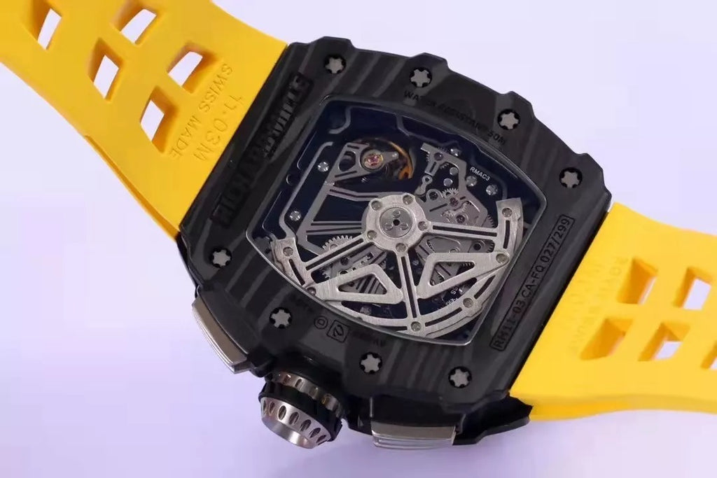 Skeleton Dial Black Bezel Yellow Rubber Strap F164965