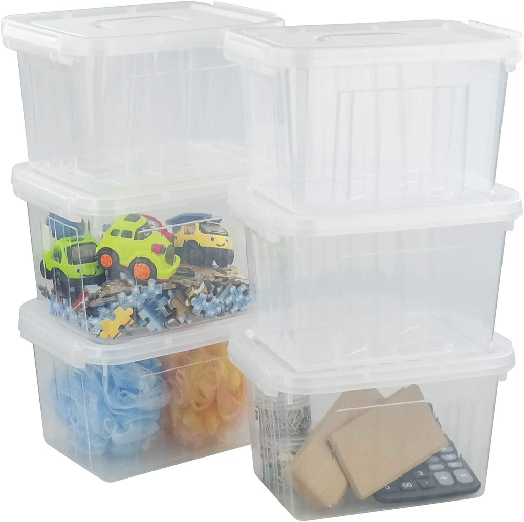 6 L Clear Plastic Storage Box with Latch, 6 Packs D3809