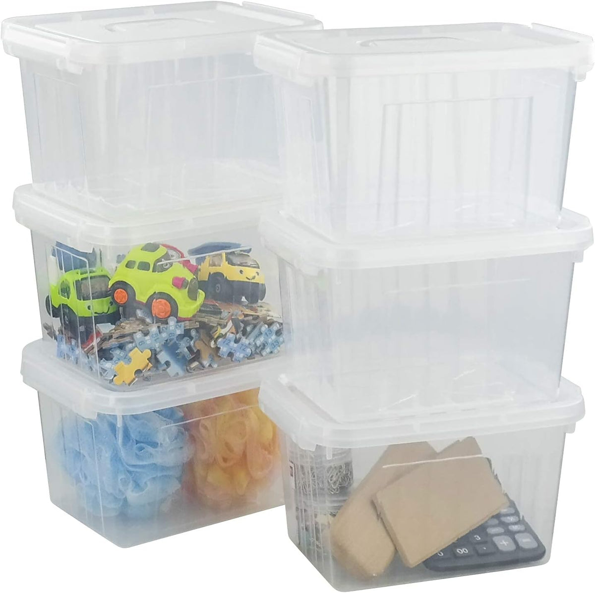 6 L Clear Plastic Storage Box with Latch, 6 Packs D3809