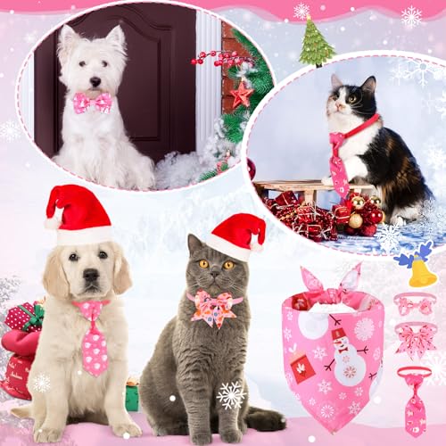48 Pcs Pink Christmas Dog Bandanas Bow Collars and Ties Set E727251
