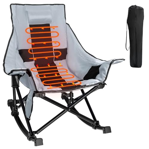 Oversized Heated Rocking Camping Chair with Pillow and Carry Bag F6979