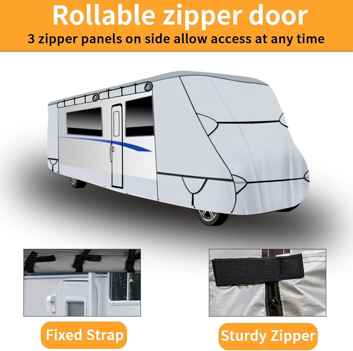 450D Double Oxford Cloth Travel Trailer RV Cover with Lashing Straps X221