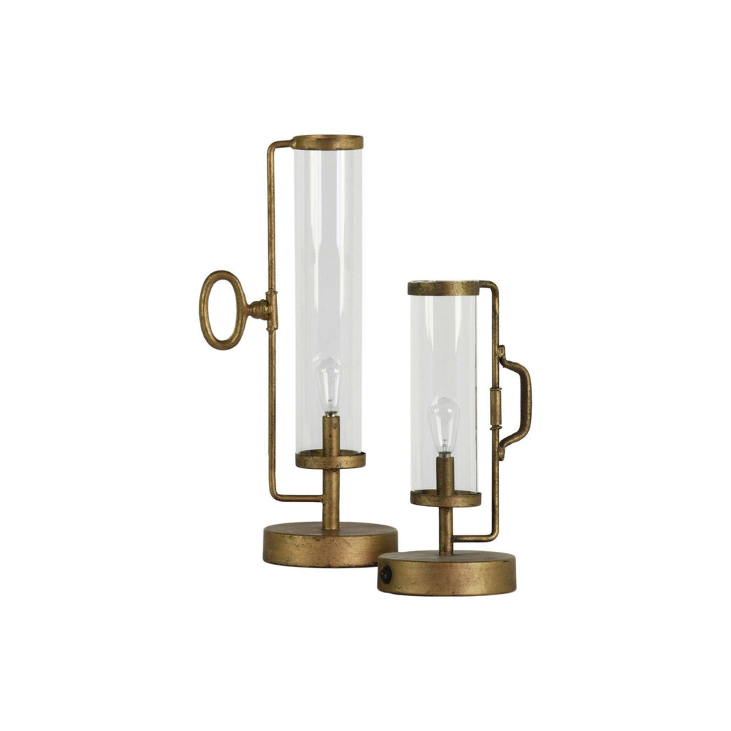 Antique Gold Metal Round Lantern with Glass Cylinder, Set of 2 T76013