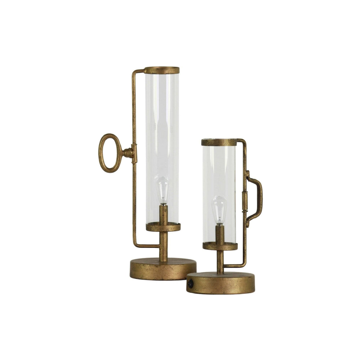 Antique Gold Metal Round Lantern with Glass Cylinder, Set of 2 T76013