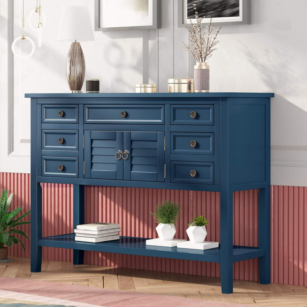 Console Table with Shutter Doors and 7 Storage Drawers U8299