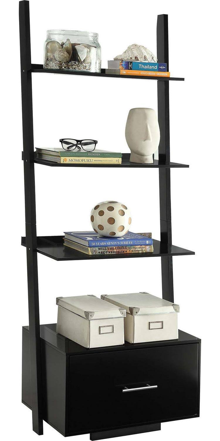Ladder Bookcase with File Drawer J241112