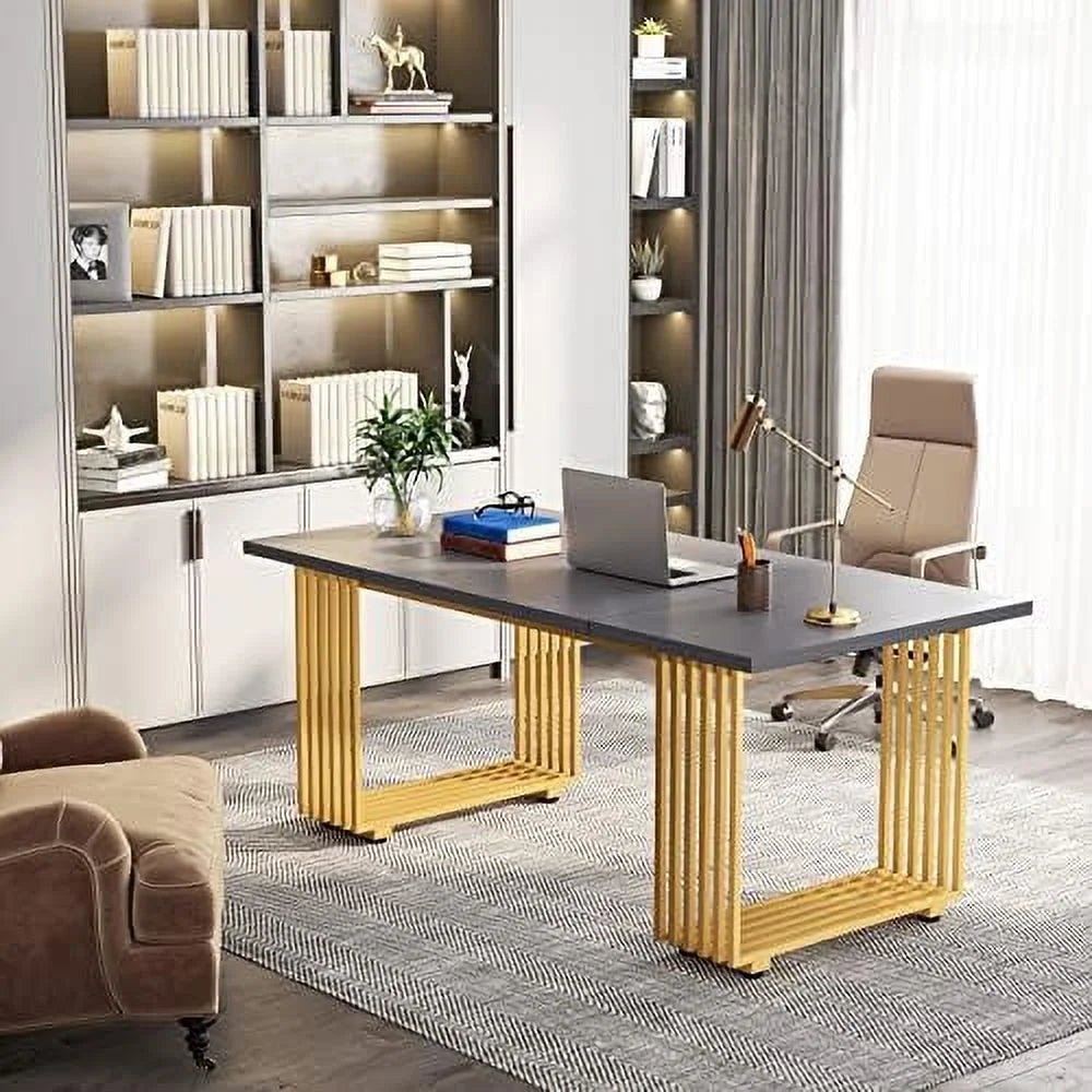 70.9" Wood Computer Desk with Black Metal Legs S967972