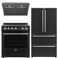 30 Electric Range, Range Hood and Refrigerator in Black with Silver Handles G244