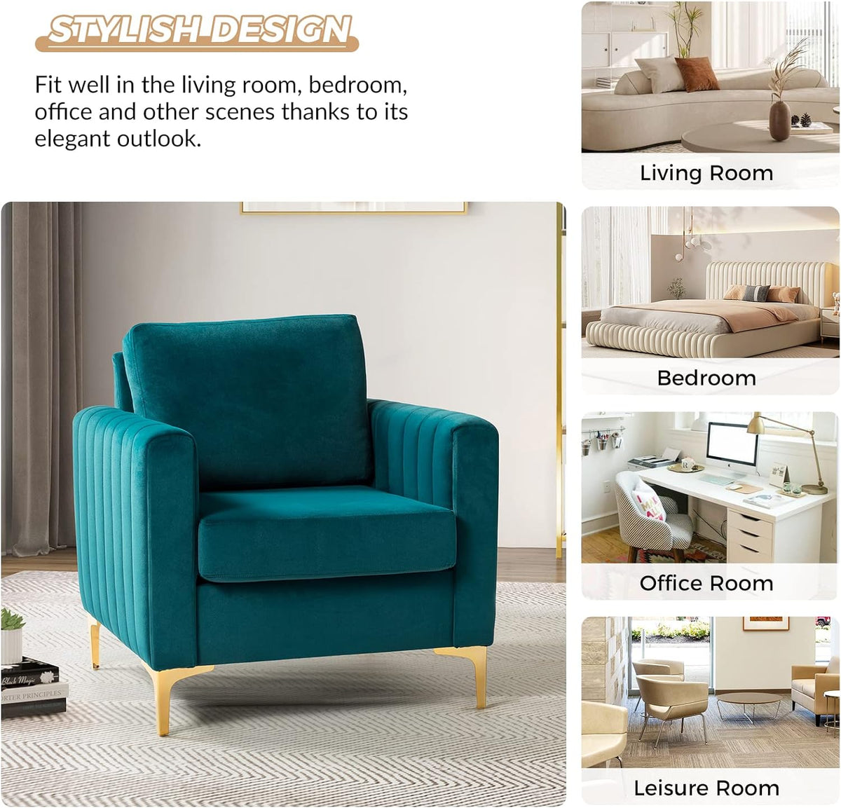 Teal Velvet Accent Club Chair with Metal Legs C75117