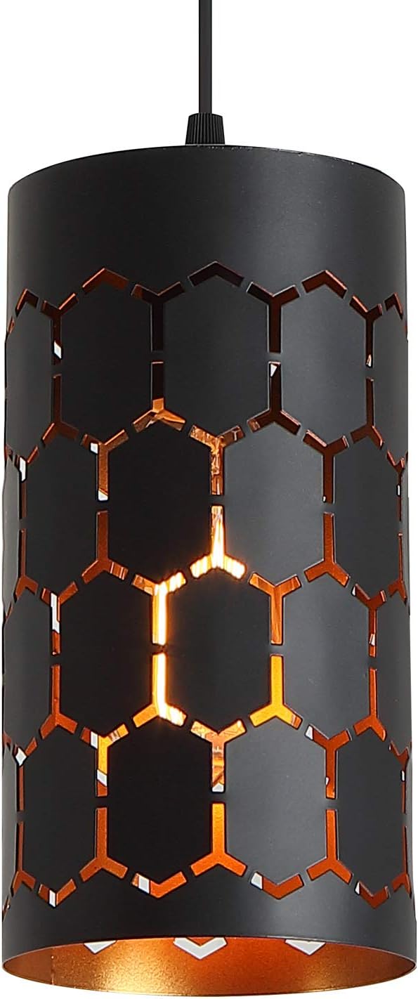 3-Light Kitchen Island Pendant Light Fixture, Gold Inner and Black V410