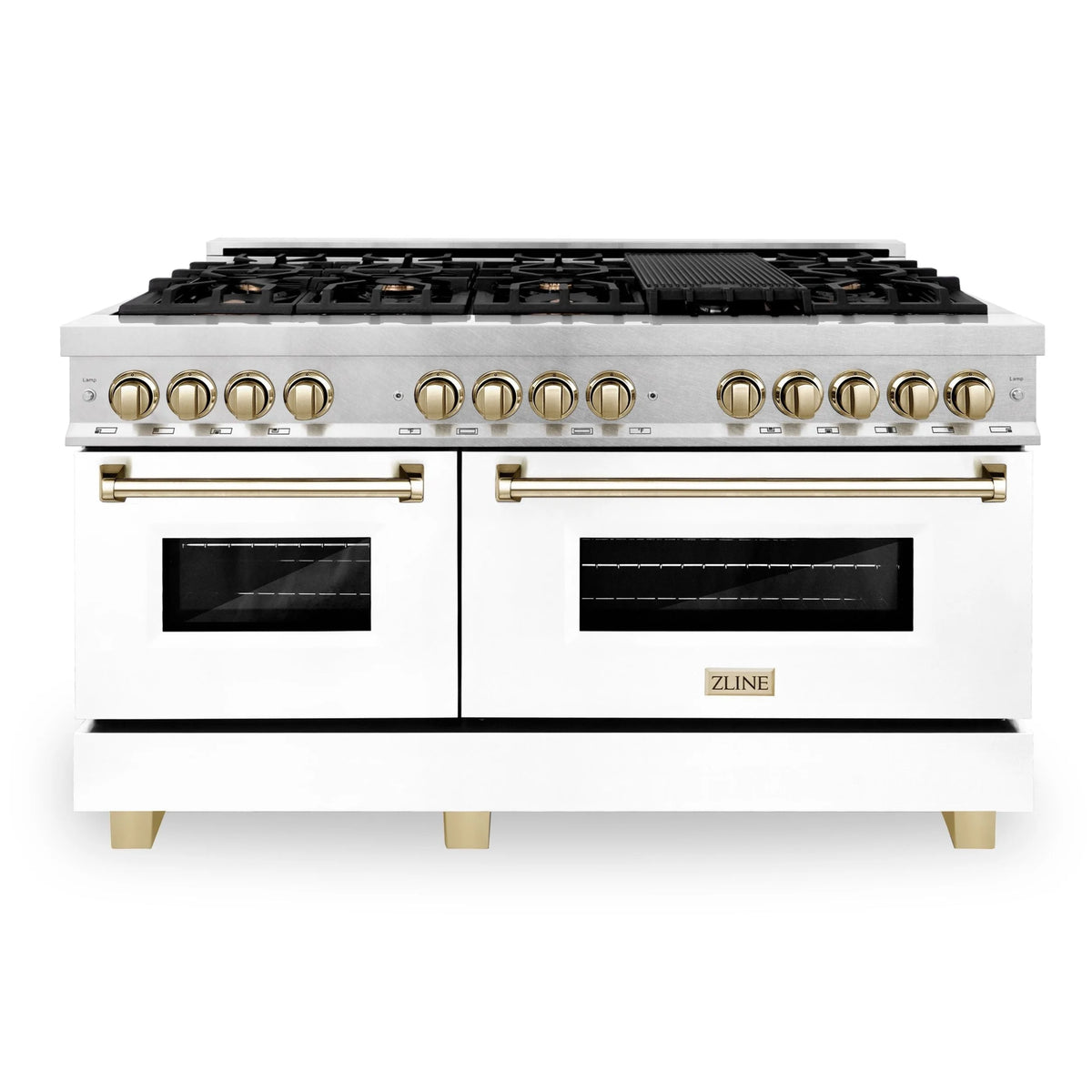 60 Inch Dual Fuel Range with White Matte Door and Gold Accents Z77588