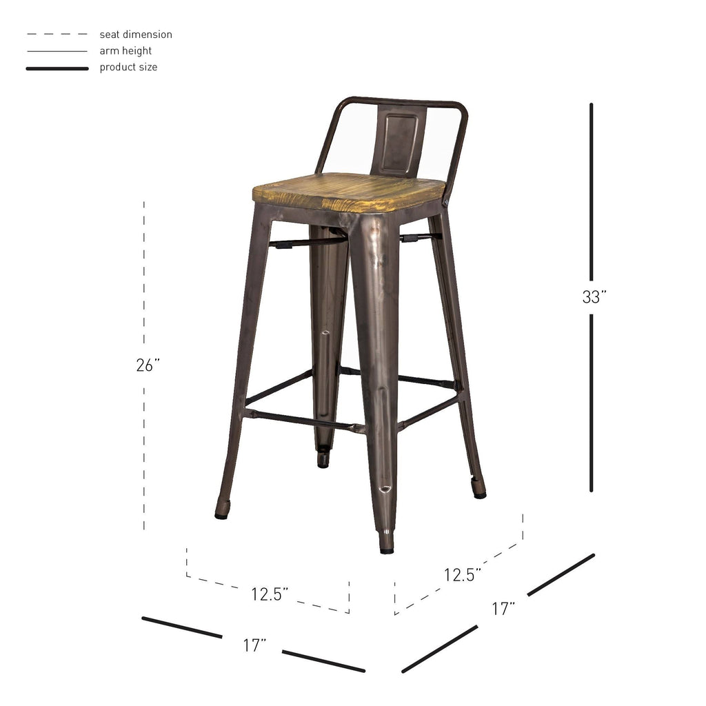 Orange Low Back Counter Stool Set of 4 D424294