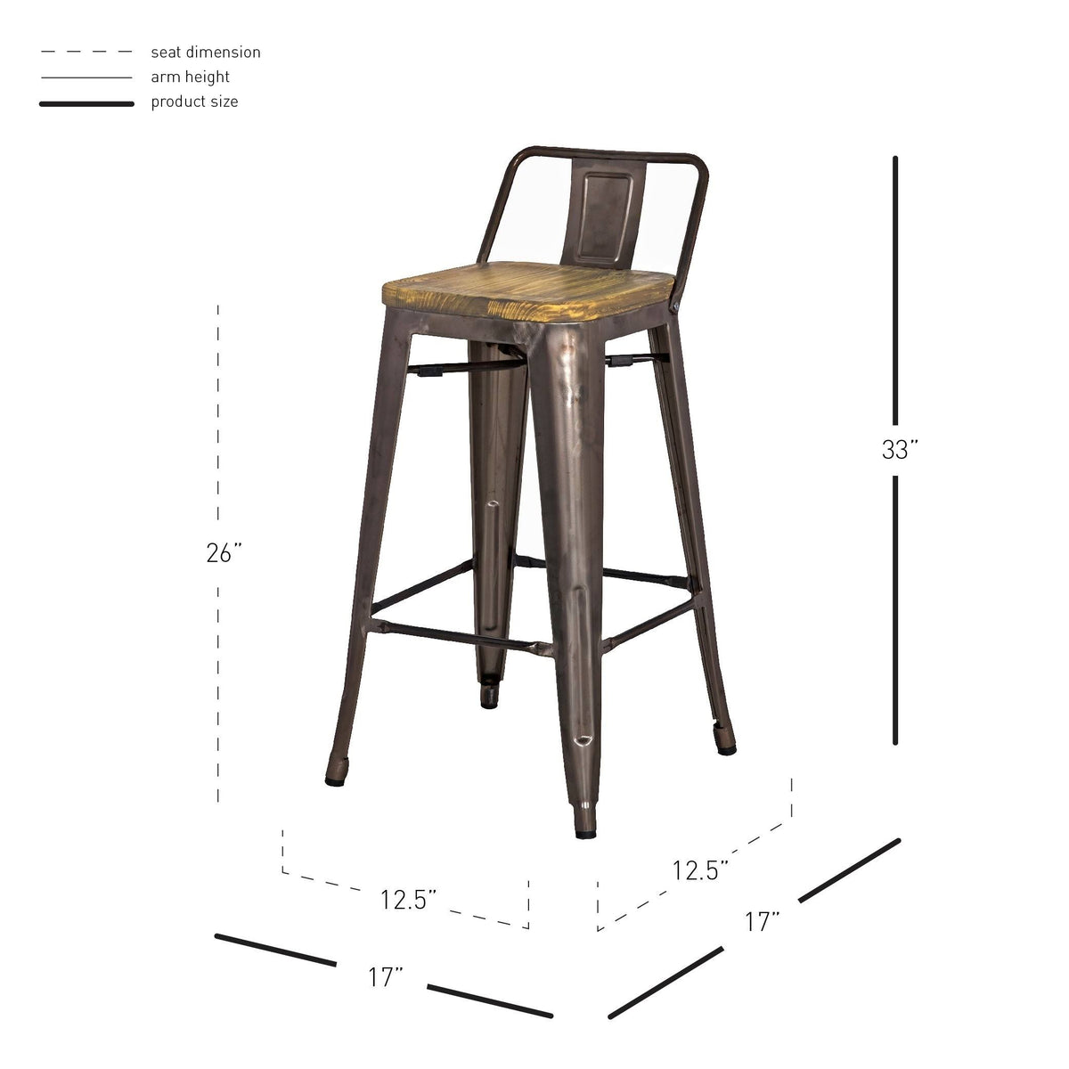 Orange Low Back Counter Stool Set of 4 D424294