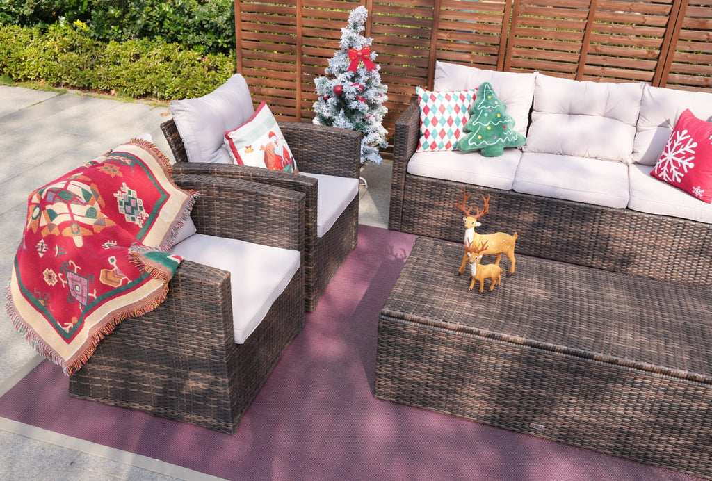 6-Piece Wicker Outdoor Sofa Set with Cushions H33591