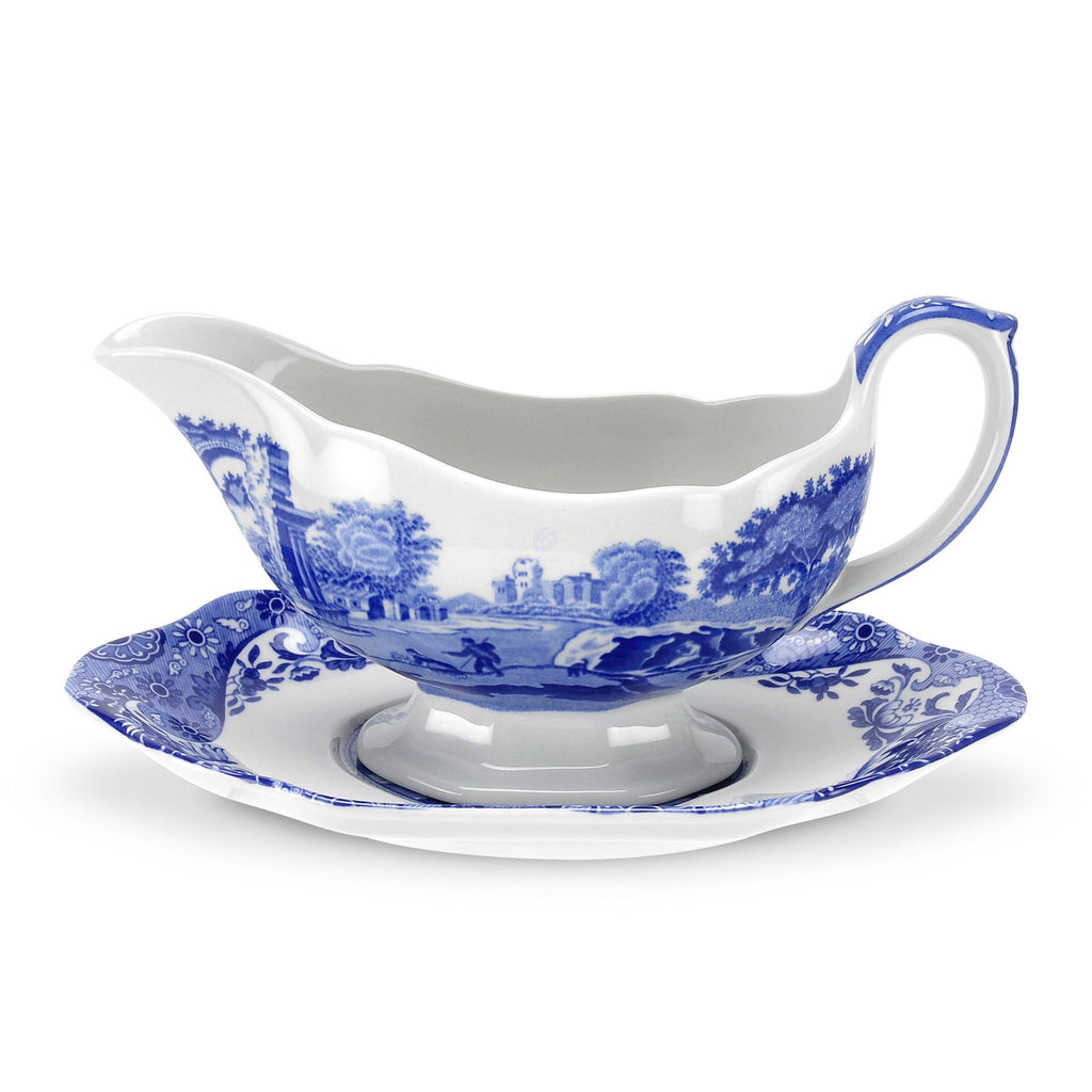 Blue Italian Sauce Boat and Stand V418
