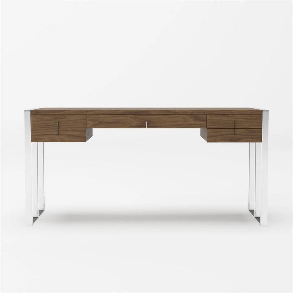 Walnut 4-Drawer Wood & Stainless Steel Desk A4615