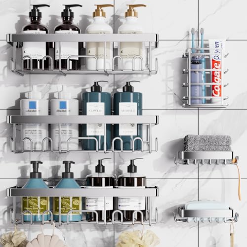 Black Adhesive Shower Caddy 6-Pack Y61935