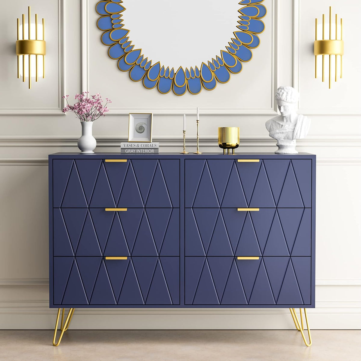 Navy Blue 6 Drawer Dresser P65349