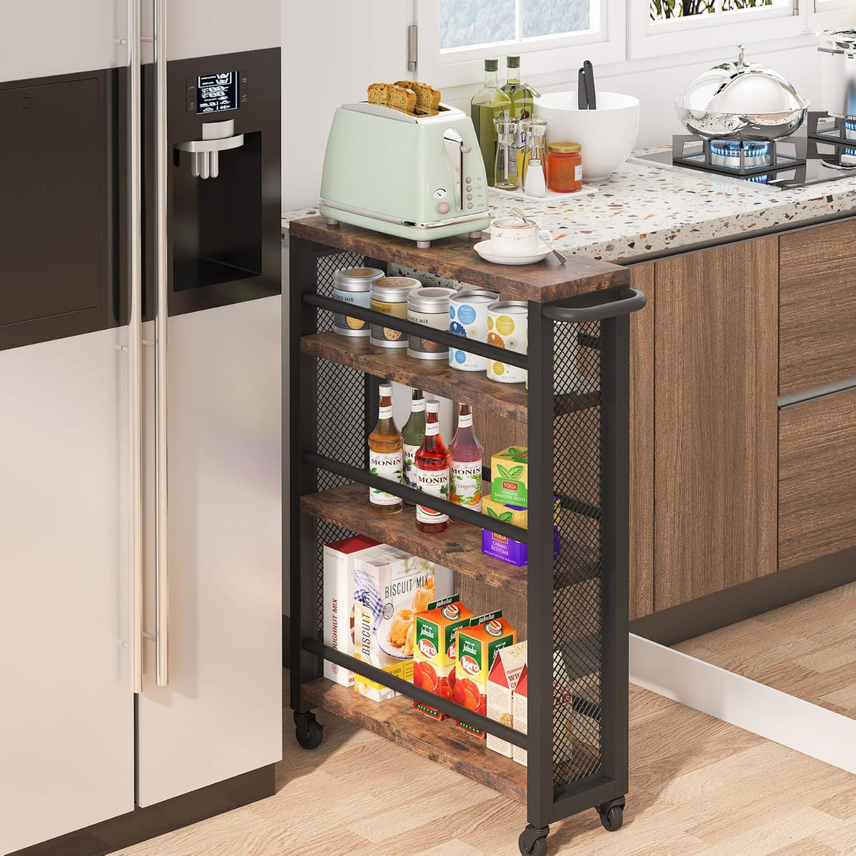4-Tier Metal Rolling Storage Cart with Handle Y946