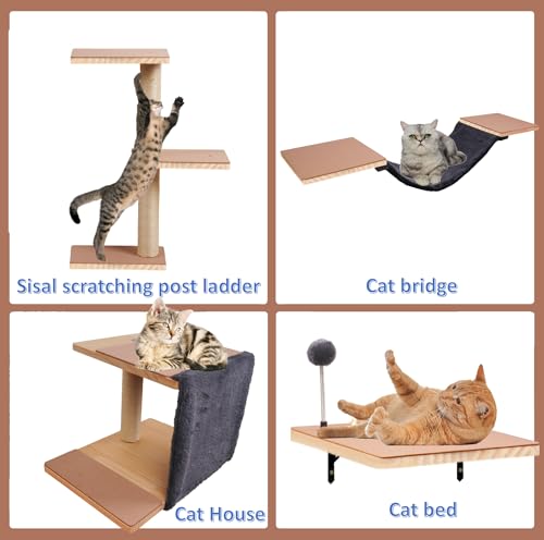 Wall Mounted Solid Wood Cat Climber Set with Scratching Post L42631