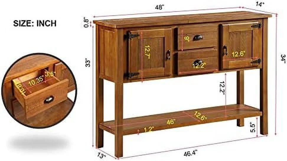 48 Inch Console Table with 2 Drawers and Cabinets Solid Wood Sideboard H508136