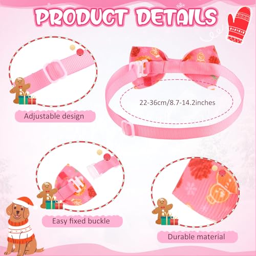 48 Pcs Pink Christmas Dog Bandanas Bow Collars and Ties Set E727251