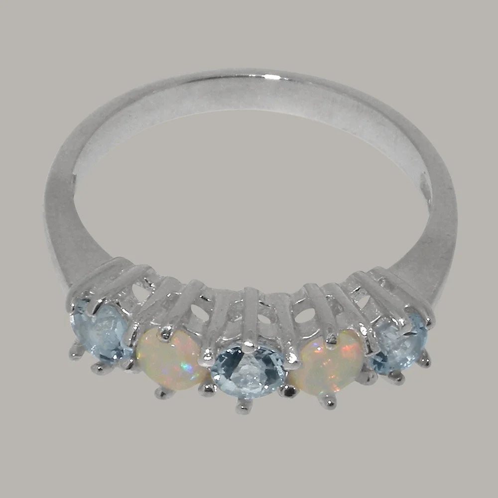 925 Sterling Silver Natural Aquamarine & Opal Eternity Ring O62720