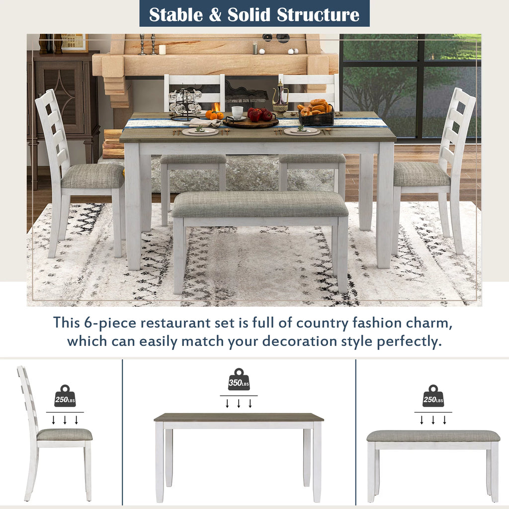 6-Piece Dining Table Set with 4 Upholstered Chairs and Bench T57729