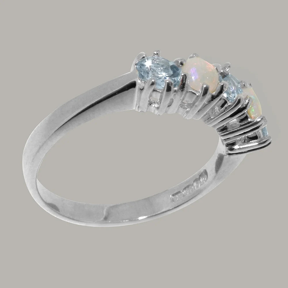 925 Sterling Silver Natural Aquamarine & Opal Eternity Ring O62720