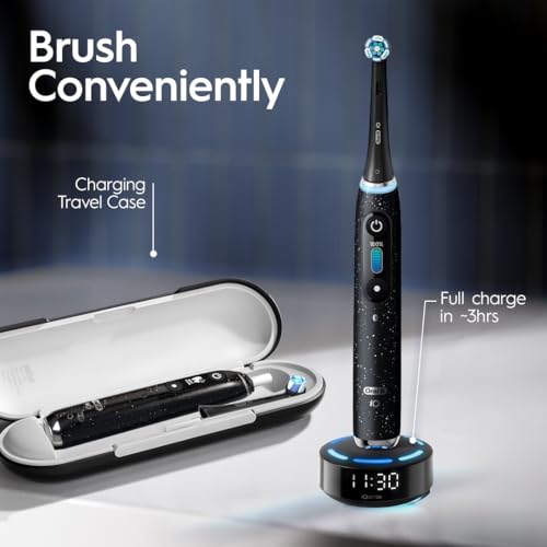 Black Rechargeable Electric Toothbrush with 4 Replacement Heads and Charging Travel Case T388