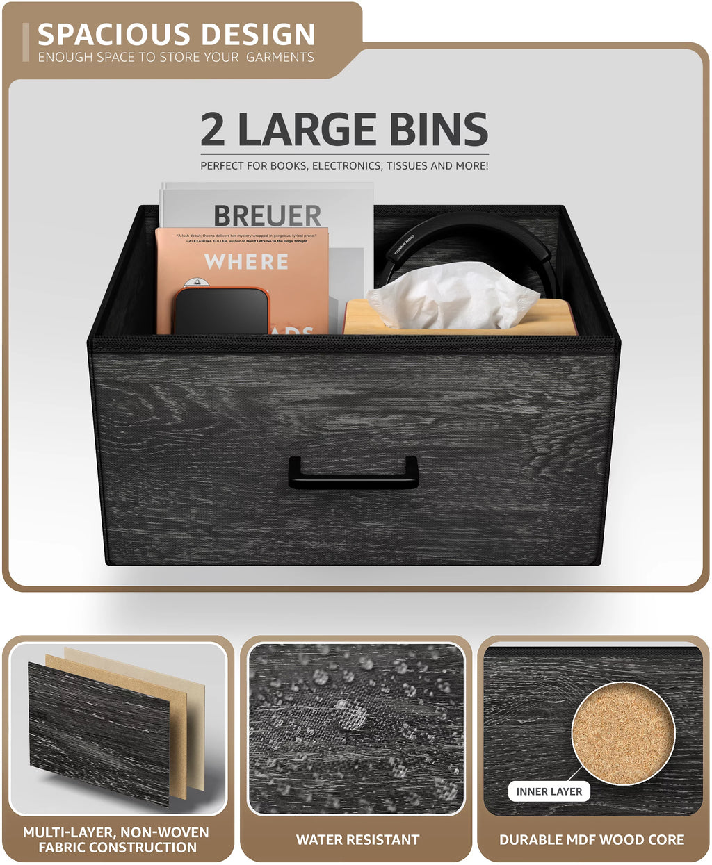 2 Faux Wood Drawer Nightstand Dresser S857