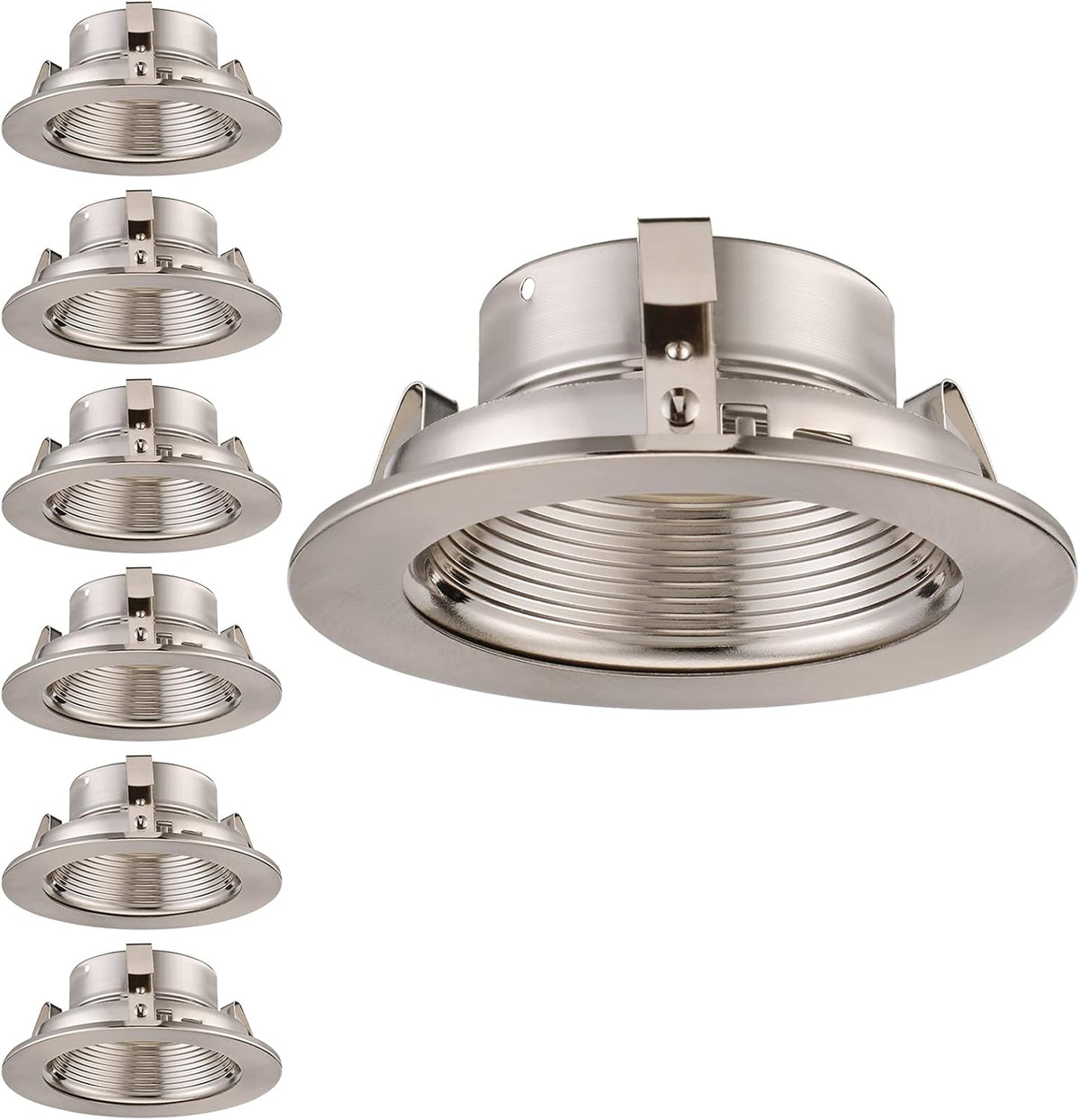 4 Inch Recessed Light Trim with Satin Nickel Step Baffle, Pack of 6 I656189
