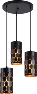 3-Light Kitchen Island Pendant Light Fixture, Gold Inner and Black V410