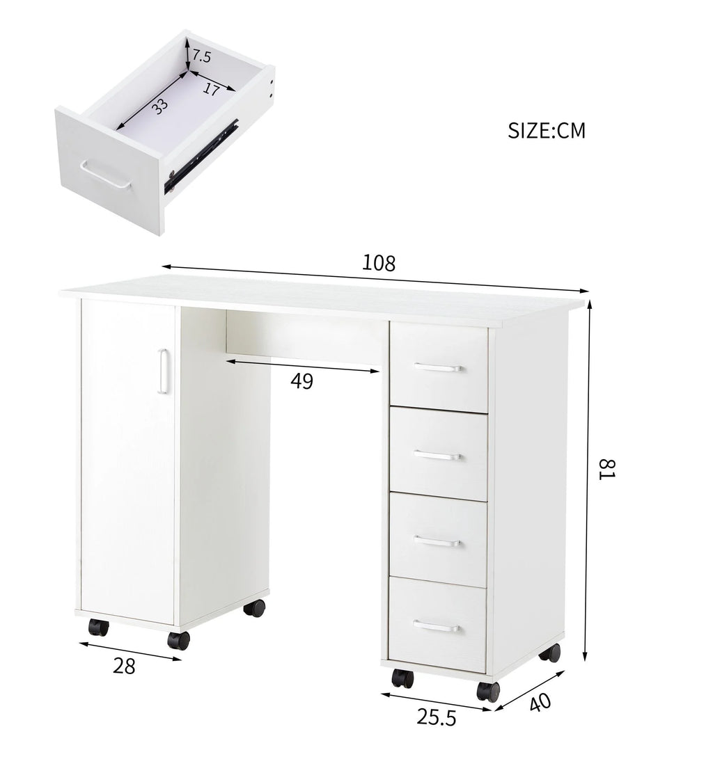 White Computer Desk with Drawers and Locker X290