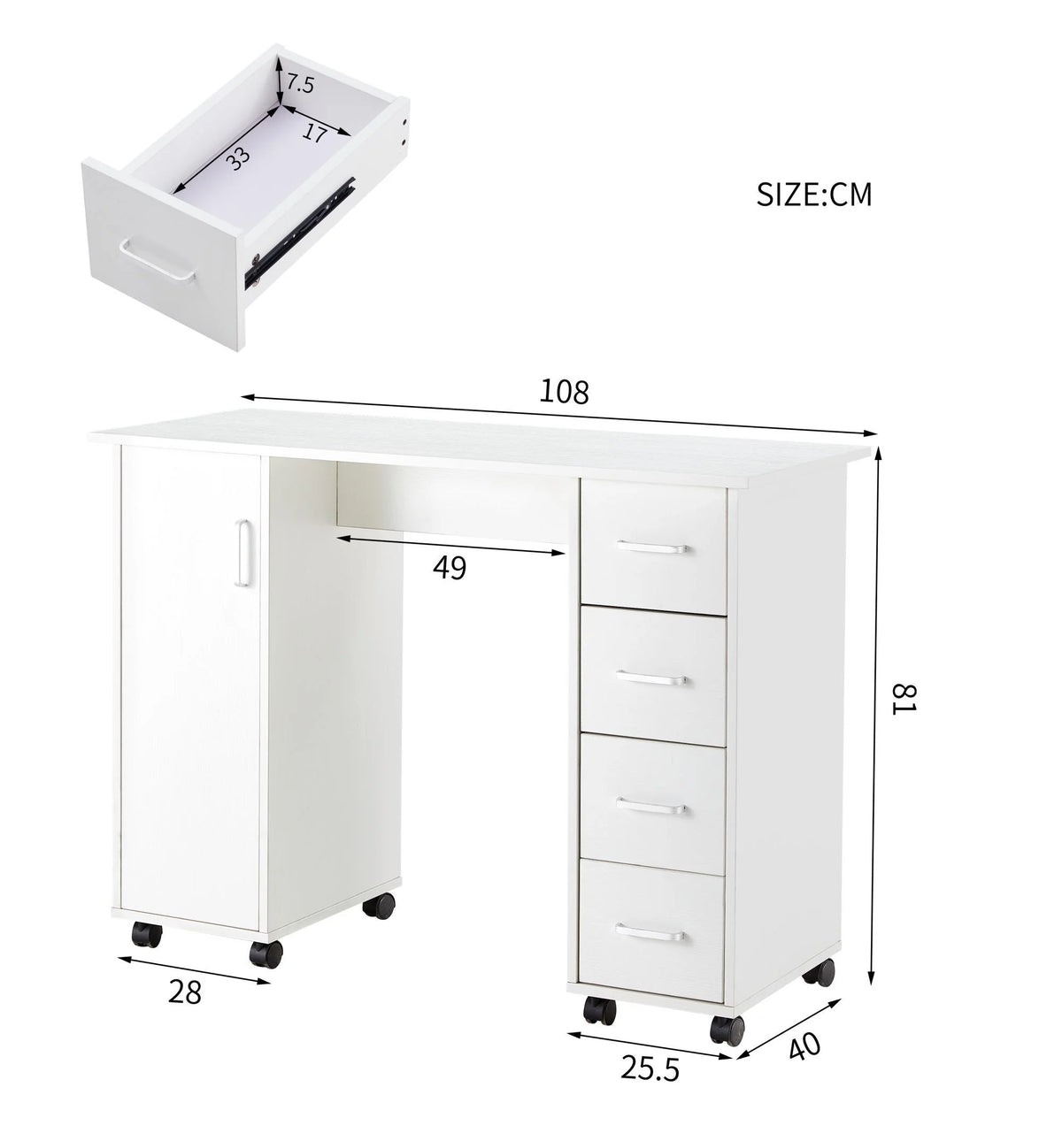 White Computer Desk with Drawers and Locker X290
