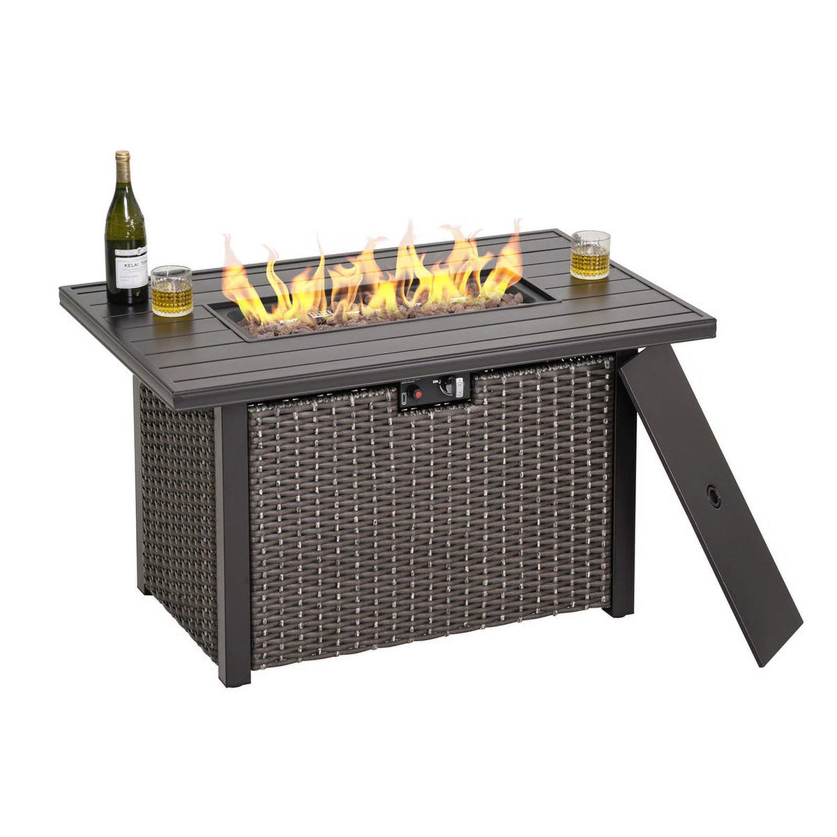 44" Brown Propane Gas Fire Pit Table with Lid and Lava Rocks L115468