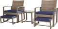 Blue 5 Piece PE Wicker Rattan Outdoor Bistro Set with Tempered Glass Coffee Table S678
